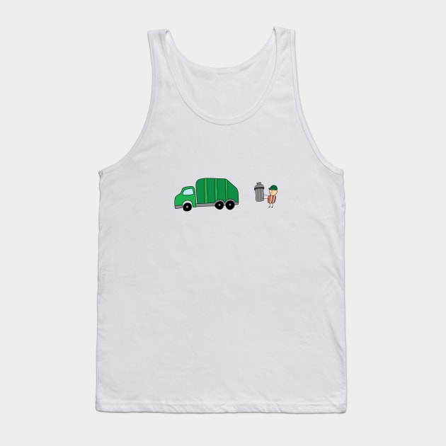 funny garbage man holding trash bin with garbage truck Tank Top by wordspotrayal